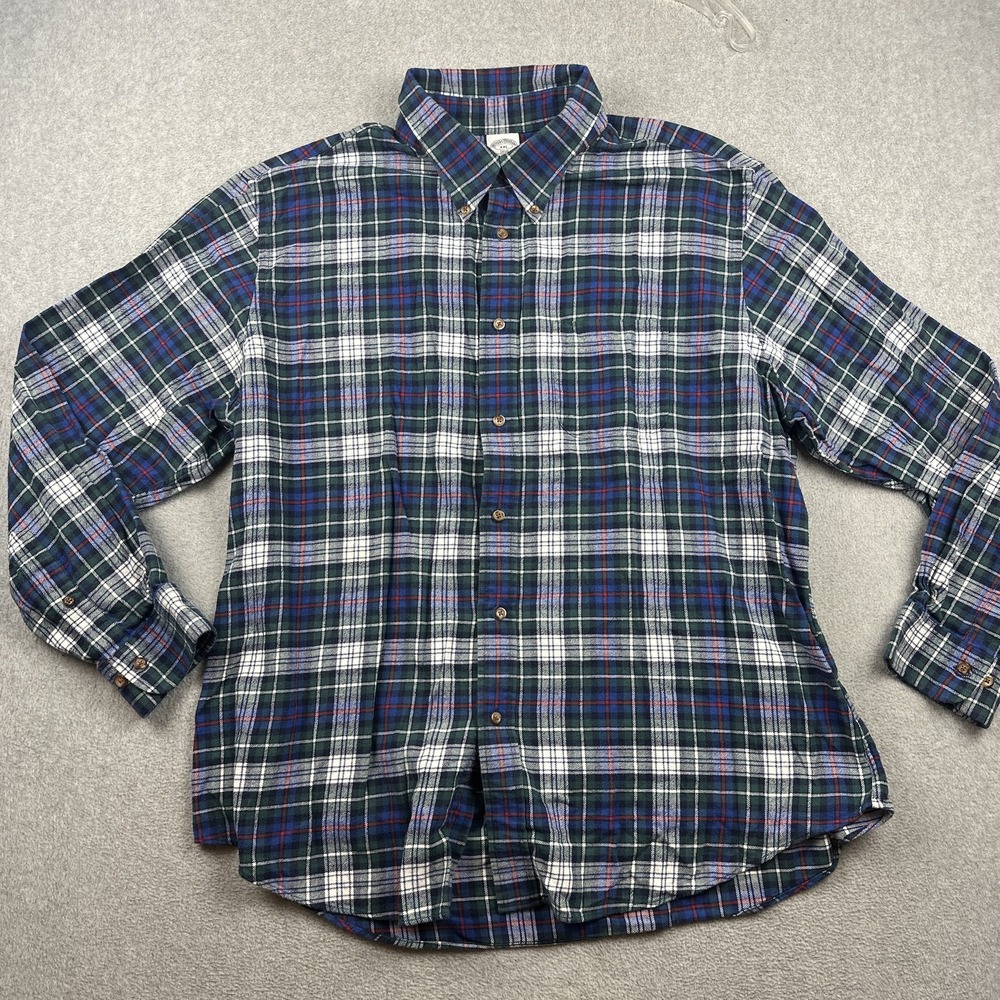 Brooks Brothers Shirt Mens 2XL Green Navy Plaid Regent Button Down Cotton Pocket